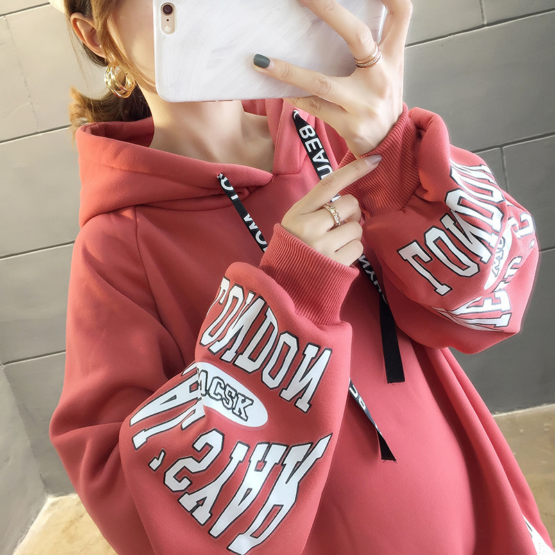 250g David style autumn/winter update hoodie with velvet cuff monogram print long sleeve sweater for women