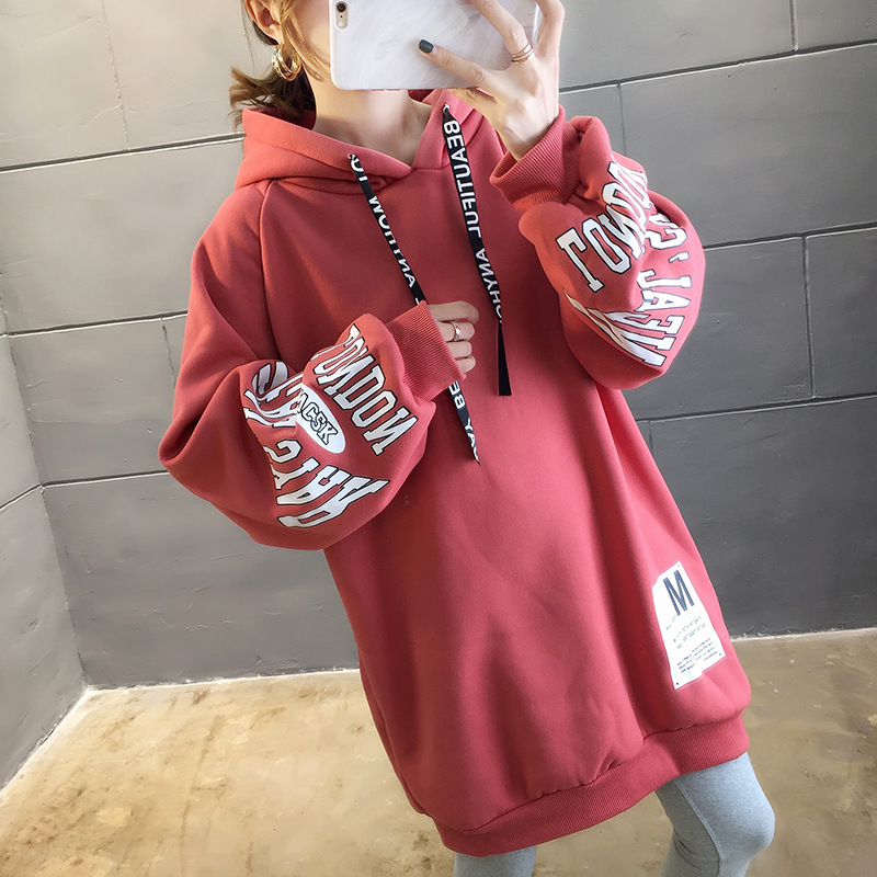250g David style autumn/winter update hoodie with velvet cuff monogram print long sleeve sweater for women