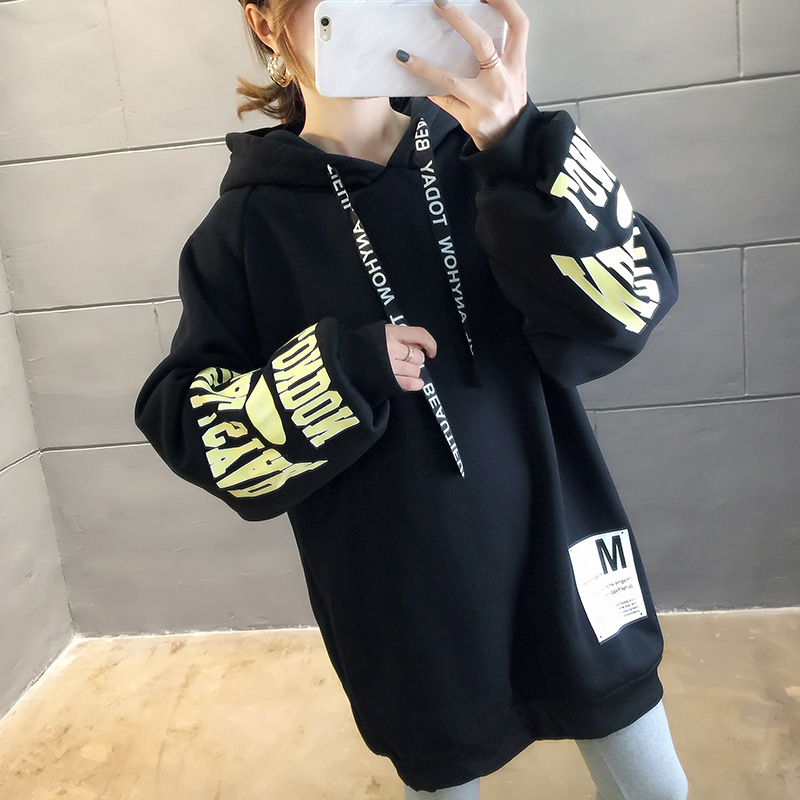 250g David style autumn/winter update hoodie with velvet cuff monogram print long sleeve sweater for women