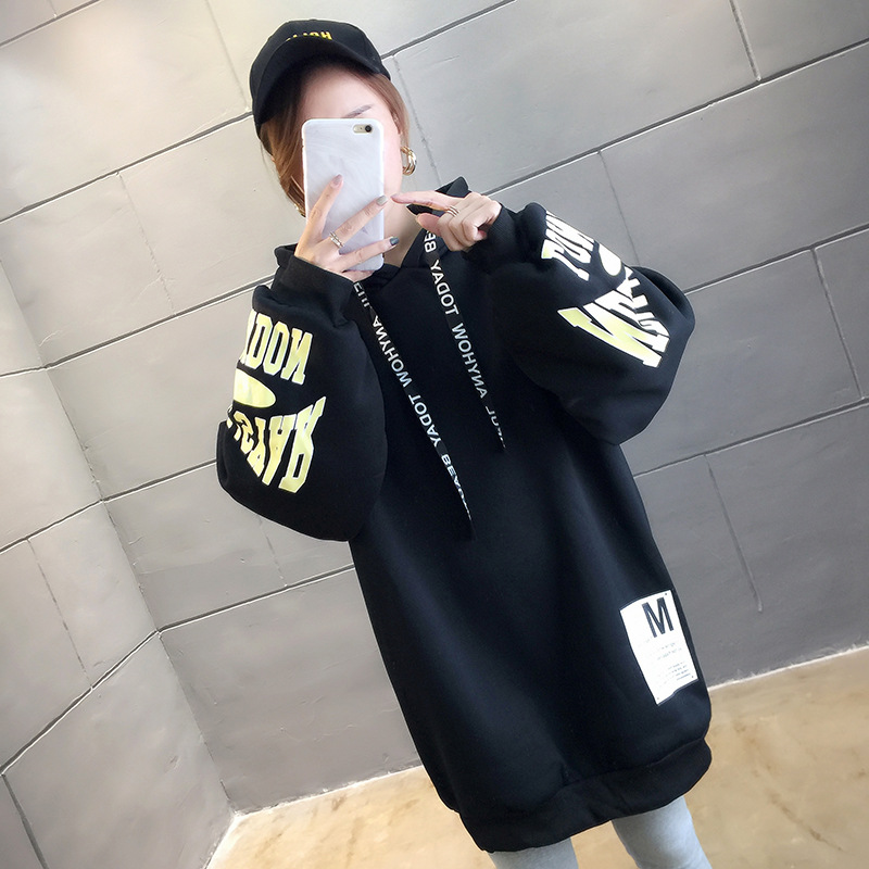 250g David style autumn/winter update hoodie with velvet cuff monogram print long sleeve sweater for women