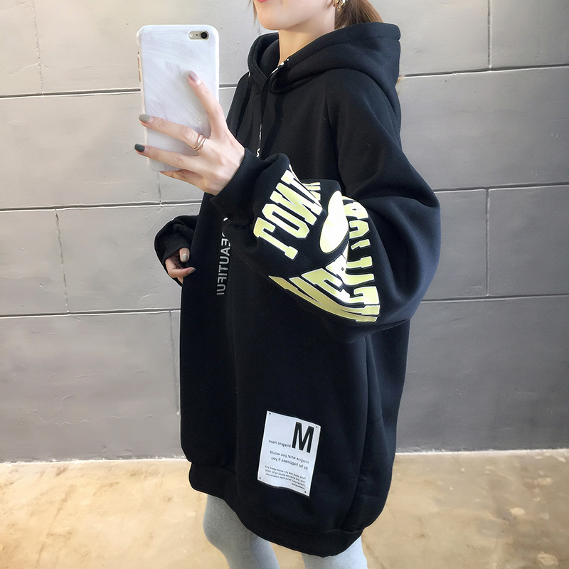 250g David style autumn/winter update hoodie with velvet cuff monogram print long sleeve sweater for women