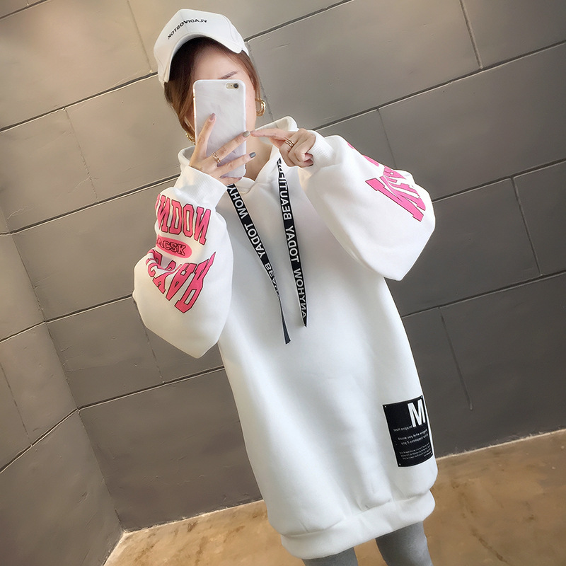 250g David style autumn/winter update hoodie with velvet cuff monogram print long sleeve sweater for women