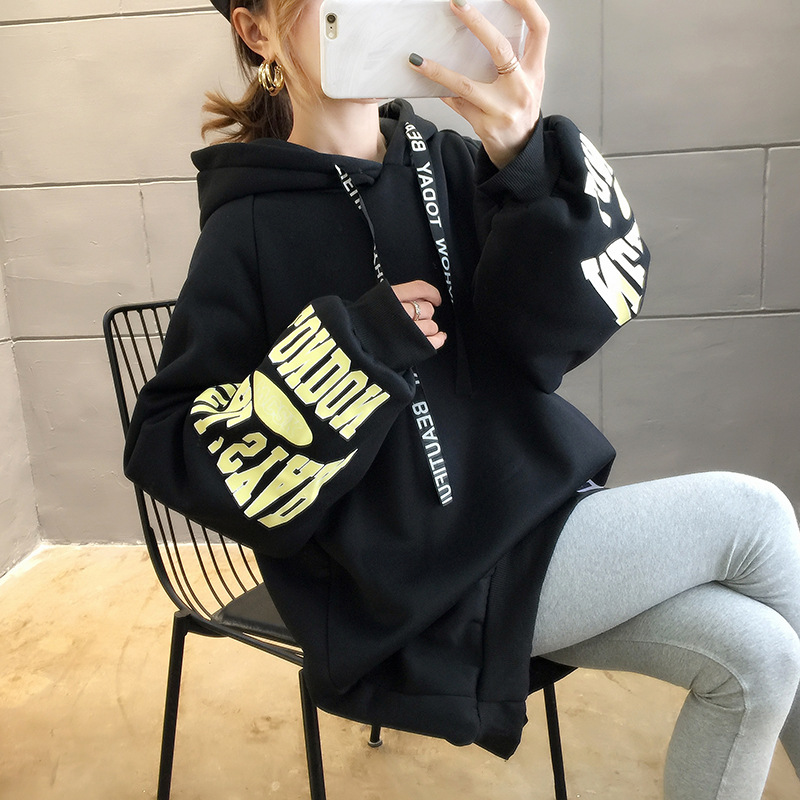 250g David style autumn/winter update hoodie with velvet cuff monogram print long sleeve sweater for women
