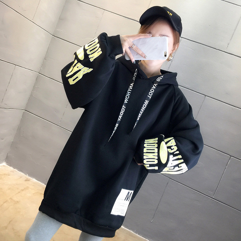 250g David style autumn/winter update hoodie with velvet cuff monogram print long sleeve sweater for women