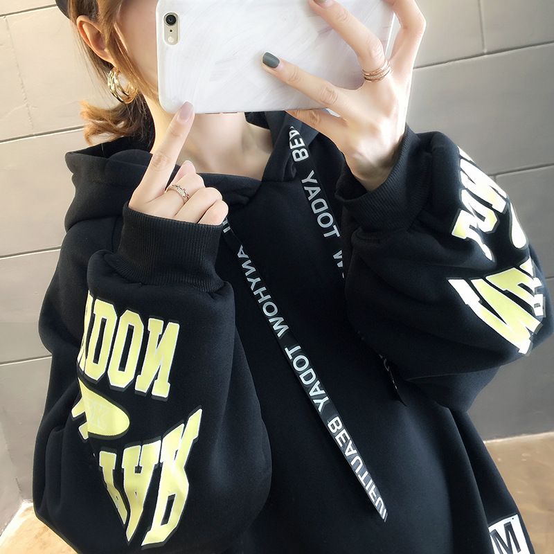 250g David style autumn/winter update hoodie with velvet cuff monogram print long sleeve sweater for women