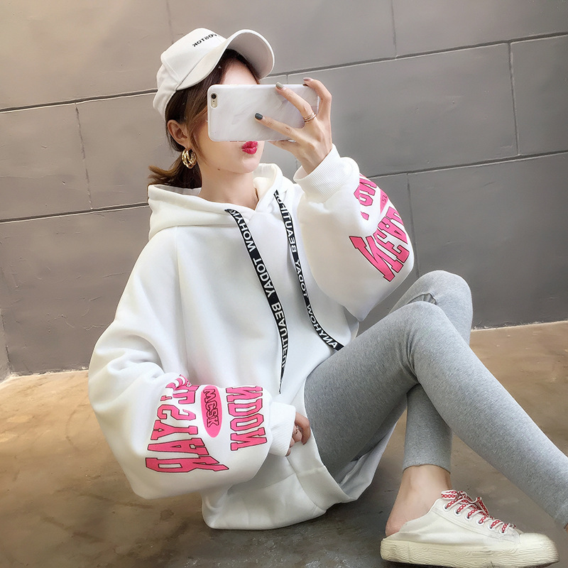 250g David style autumn/winter update hoodie with velvet cuff monogram print long sleeve sweater for women