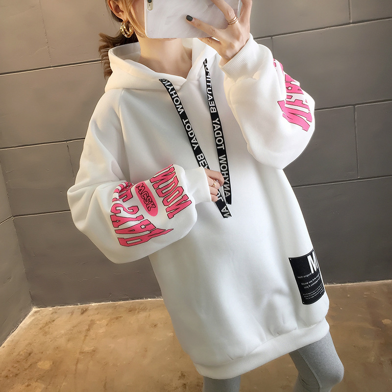 250g David style autumn/winter update hoodie with velvet cuff monogram print long sleeve sweater for women