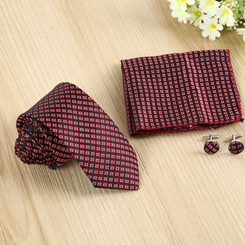 Factory Direct Sales Exquisite Fashion Short Window Tie Square Scarf Cuff Gift Box Three-Piece Set