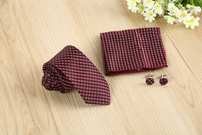 Factory Direct Sales Exquisite Fashion Short Window Tie Square Scarf Cuff Gift Box Three-Piece Set Factory Direct Sales Exquisite Fashion Short Window Tie Square Scarf Cuff Gift Box Three-Piece Set