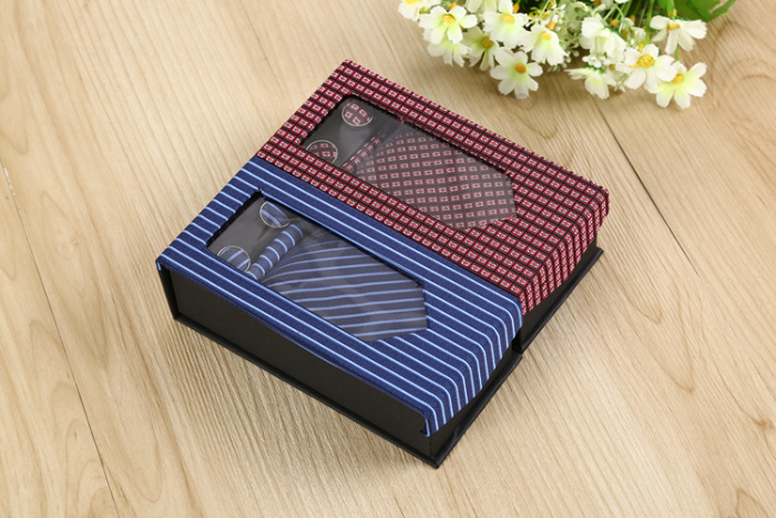 Factory Direct Sales Exquisite Fashion Short Window Tie Square Scarf Cuff Gift Box Three-Piece Set Factory Direct Sales Exquisite Fashion Short Window Tie Square Scarf Cuff Gift Box Three-Piece Set