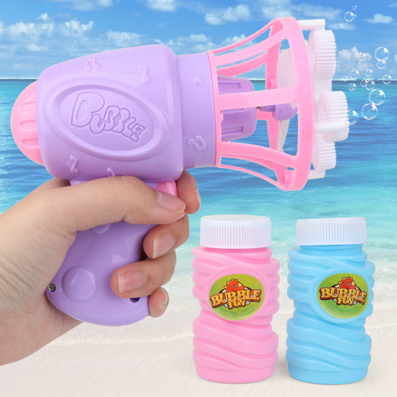 Cross-Border Electric Fan Bubble Blowing Toy Gun Summer Outdoor Dual Use Automatic Bubble Machine Fan Stall Toys