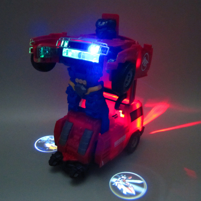 Yuanxiao Spring Festival Electric Police Car Deformation Robot Colorful Music Projection Lantern Boy Cool Car Colored Lights