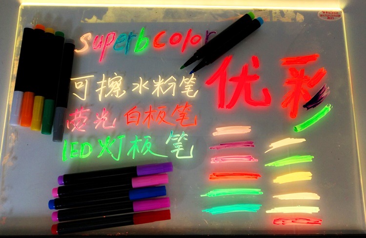 Factory direct selling safety non-toxic erasable chalk electronic fluorescent pen color lamp board pen LED electronic luminous pen