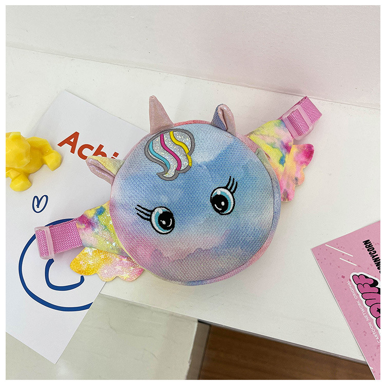 INS Girlish Heart Cute Unicorn Small round Bag New Fashion Children's Mobile Phone Coin Purse Fashion Waist Bag Messenger Bag
