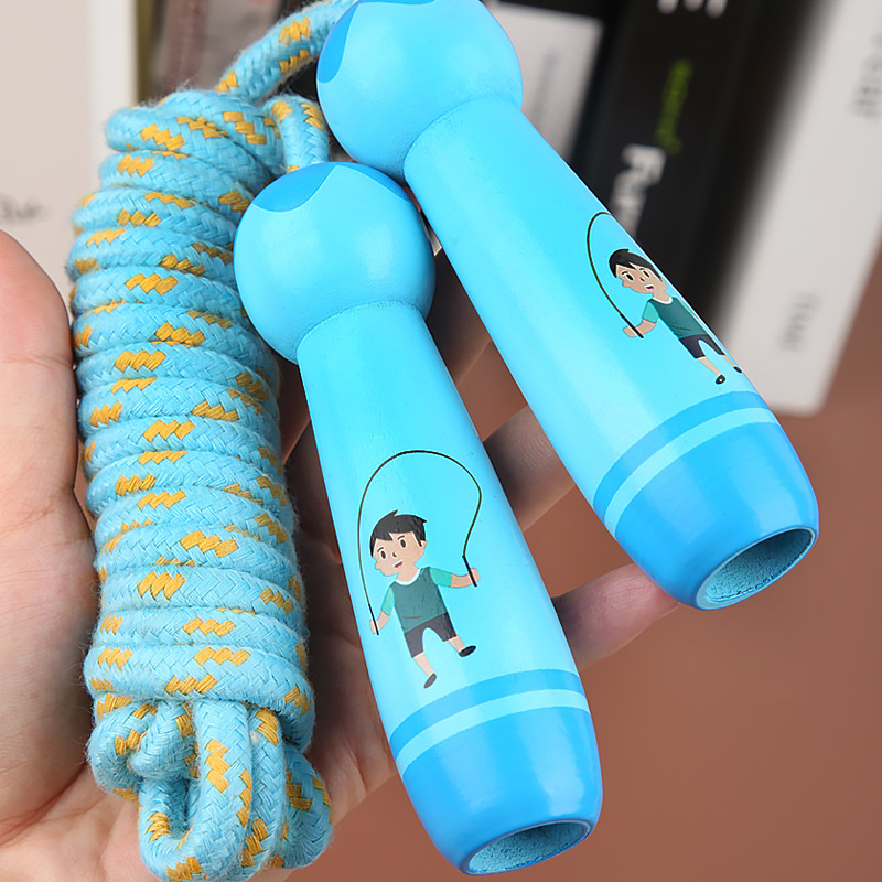 Rope Skipping Toys Children&#039;s Wooden Primary School Sports Kindergarten Beginner Boys and Girls Rope Skipping Wooden Handle Cotton String