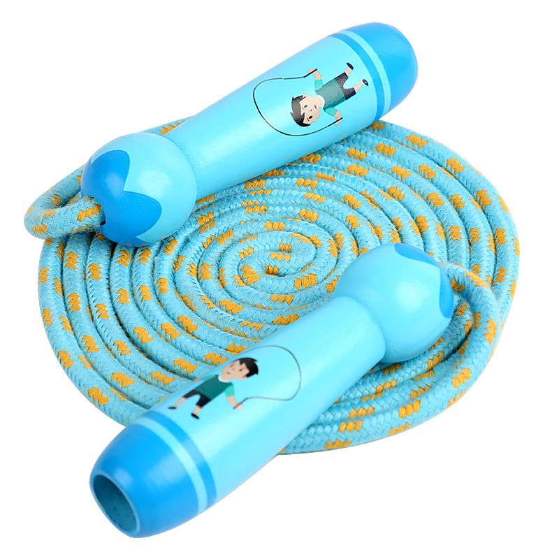Rope Skipping Toys Children&#039;s Wooden Primary School Sports Kindergarten Beginner Boys and Girls Rope Skipping Wooden Handle Cotton String