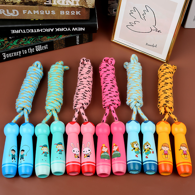 Rope Skipping Toys Children&#039;s Wooden Primary School Sports Kindergarten Beginner Boys and Girls Rope Skipping Wooden Handle Cotton String