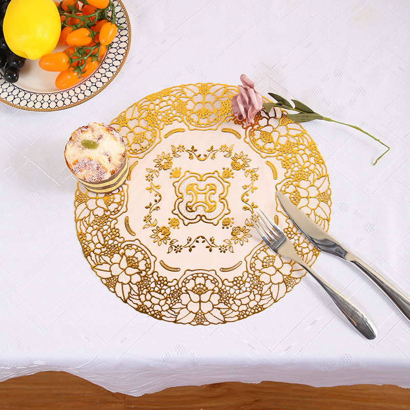 30 Circle Hollow Printing Placemat Bronzing Water-and Oil-Repellent xi can dian Thermal Shielded Table Mat PVC Plate Mat Creative Coaster