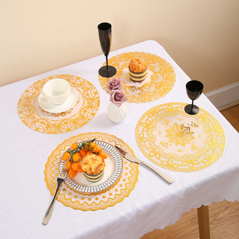 30 Circle Hollow Printing Placemat Bronzing Water-and Oil-Repellent xi can dian Thermal Shielded Table Mat PVC Plate Mat Creative Coaster