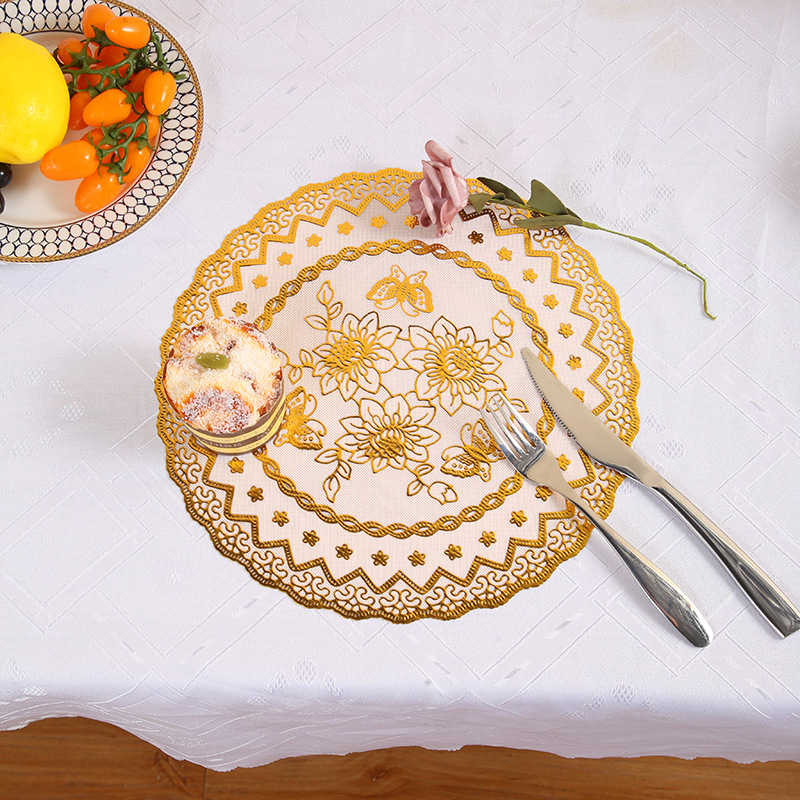 30 Circle Hollow Printing Placemat Bronzing Water-and Oil-Repellent xi can dian Thermal Shielded Table Mat PVC Plate Mat Creative Coaster