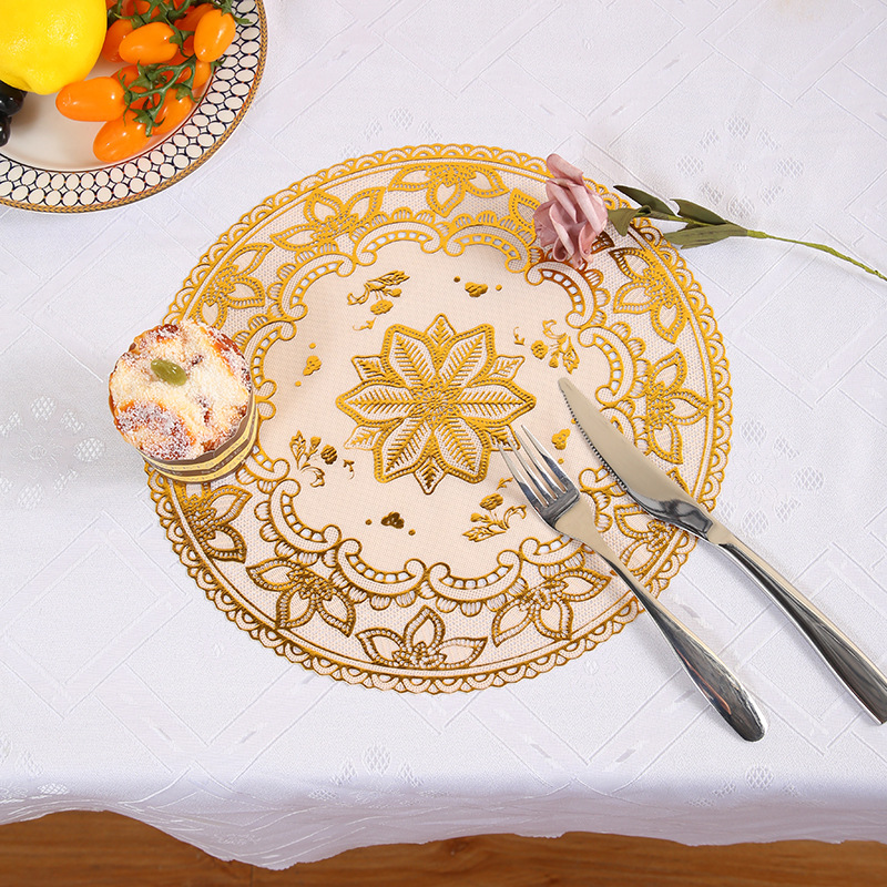 30 Circle Hollow Printing Placemat Bronzing Water-and Oil-Repellent xi can dian Thermal Shielded Table Mat PVC Plate Mat Creative Coaster