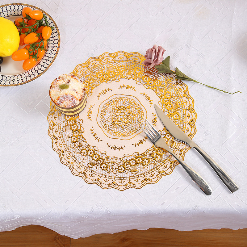 30 Circle Hollow Printing Placemat Bronzing Water-and Oil-Repellent xi can dian Thermal Shielded Table Mat PVC Plate Mat Creative Coaster