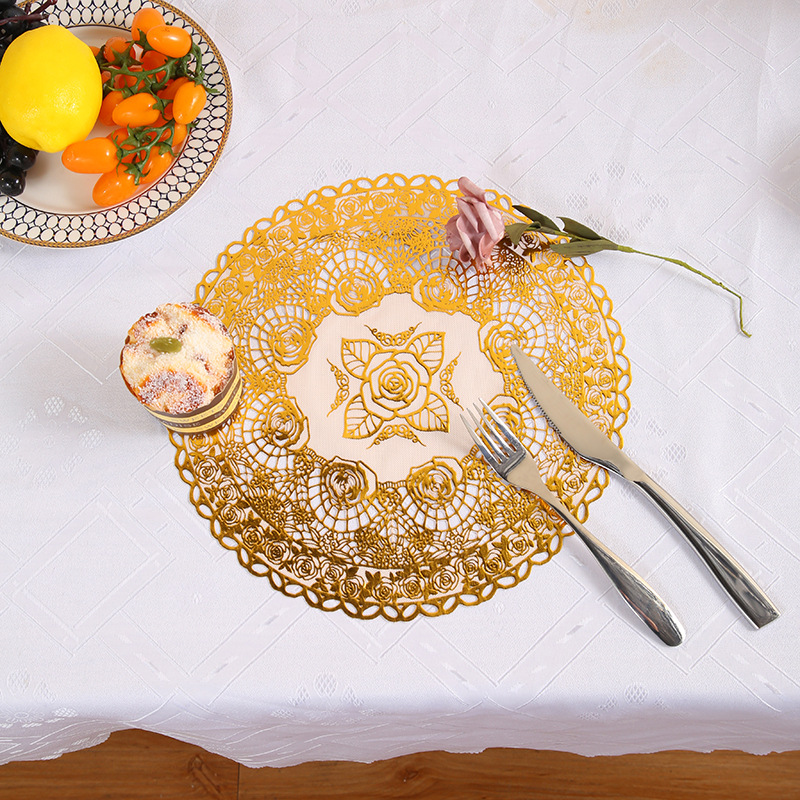 30 Circle Hollow Printing Placemat Bronzing Water-and Oil-Repellent xi can dian Thermal Shielded Table Mat PVC Plate Mat Creative Coaster