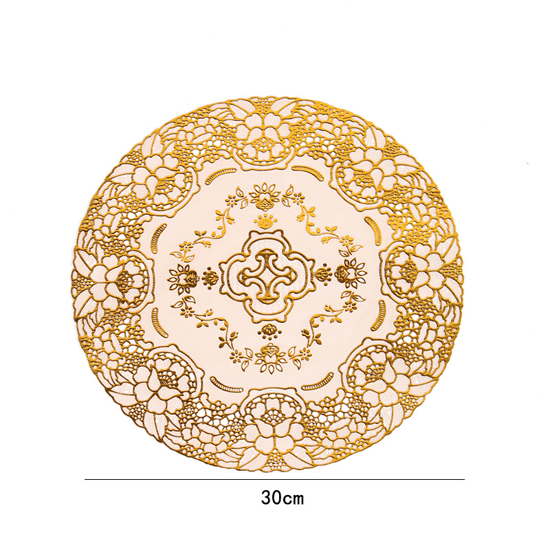 30 Circle Hollow Printing Placemat Bronzing Water-and Oil-Repellent xi can dian Thermal Shielded Table Mat PVC Plate Mat Creative Coaster