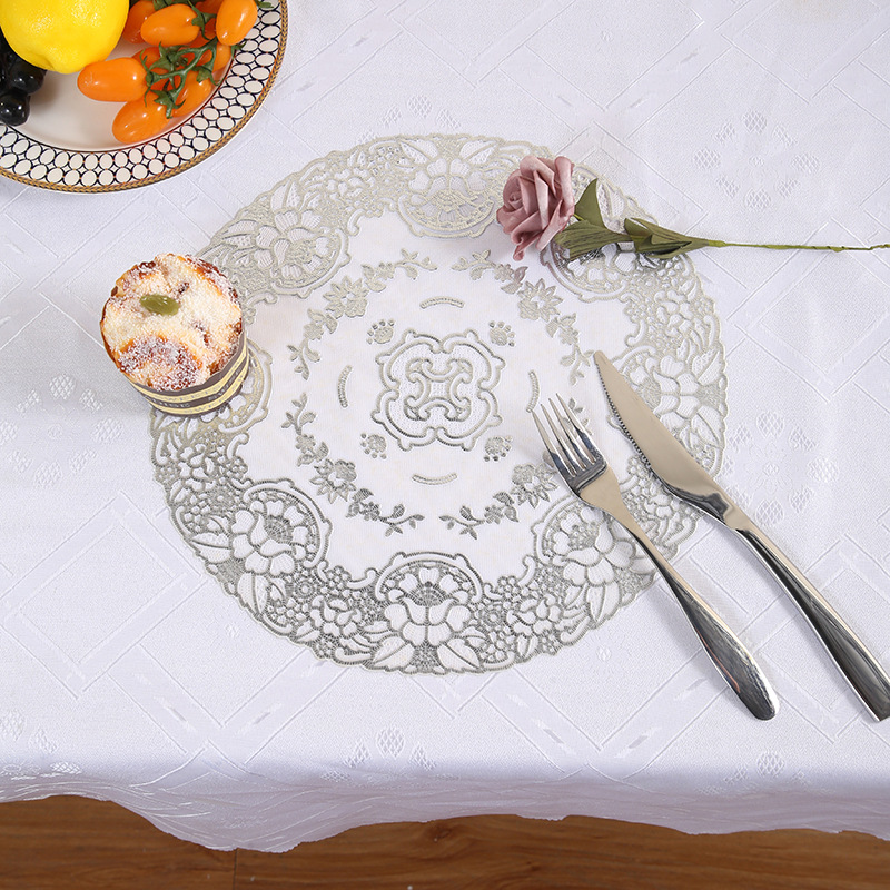 30 Circle Hollow Printing Placemat Bronzing Water-and Oil-Repellent xi can dian Thermal Shielded Table Mat PVC Plate Mat Creative Coaster