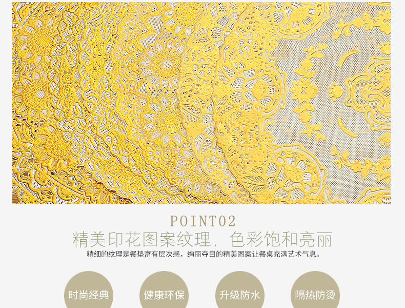 30 Circle Hollow Printing Placemat Bronzing Water-and Oil-Repellent xi can dian Thermal Shielded Table Mat PVC Plate Mat Creative Coaster