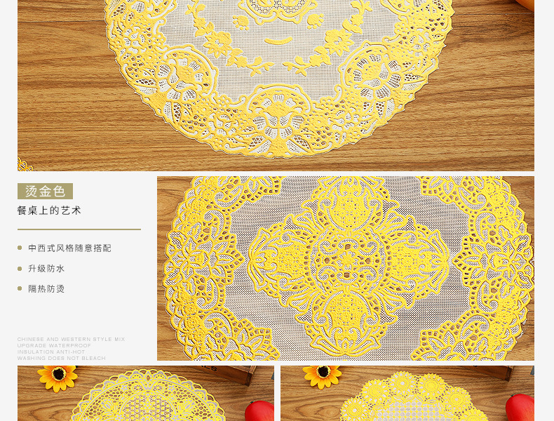 30 Circle Hollow Printing Placemat Bronzing Water-and Oil-Repellent xi can dian Thermal Shielded Table Mat PVC Plate Mat Creative Coaster