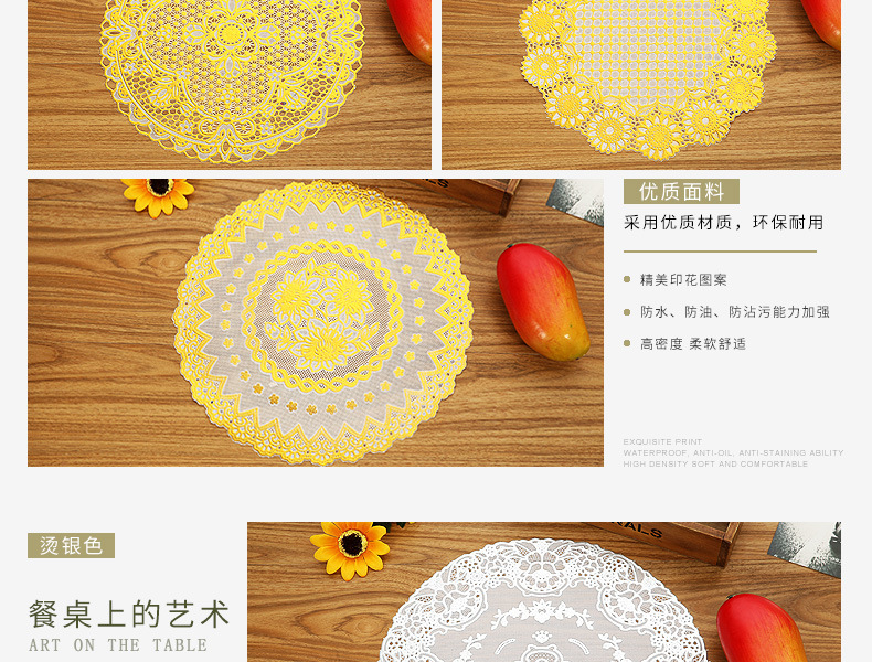 30 Circle Hollow Printing Placemat Bronzing Water-and Oil-Repellent xi can dian Thermal Shielded Table Mat PVC Plate Mat Creative Coaster