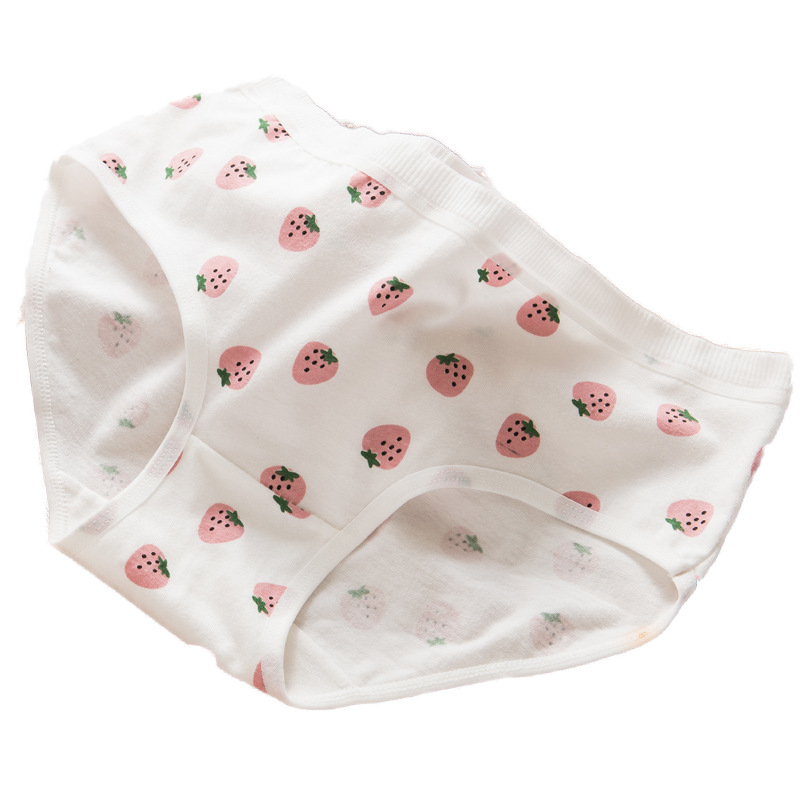 Strawberry Cotton Underwear Women's Mid-Waist Cotton Crotch Japanese Cute Girl Student Bag Hip Cotton Jersey Briefs Strawberry Cotton Underwear Women's Mid-Waist Cotton Crotch Japanese Cute Girl Student Bag Hip Cotton Jersey Briefs