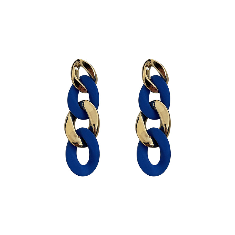 Klein Blue 925 Silver Needle Geometric Circle Chain Earrings Personalized and Temperamental Stud Earrings Ins High Sense Korean Earrings