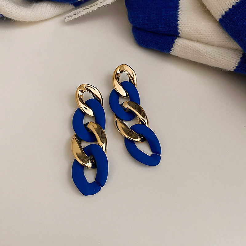 Klein Blue 925 Silver Needle Geometric Circle Chain Earrings Personalized and Temperamental Stud Earrings Ins High Sense Korean Earrings