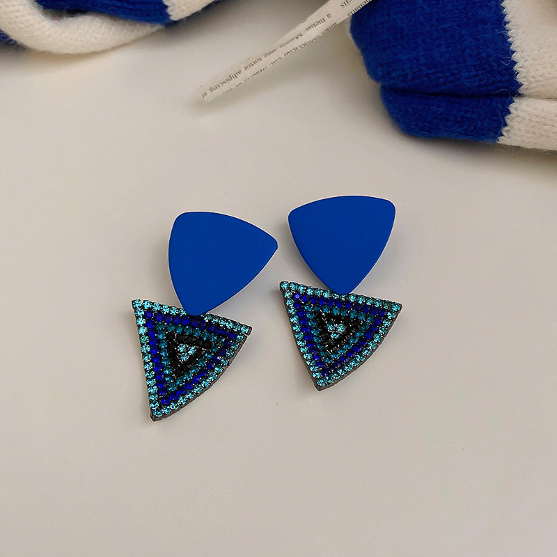 Klein Blue 925 Silver Needle Geometric Circle Chain Earrings Personalized and Temperamental Stud Earrings Ins High Sense Korean Earrings