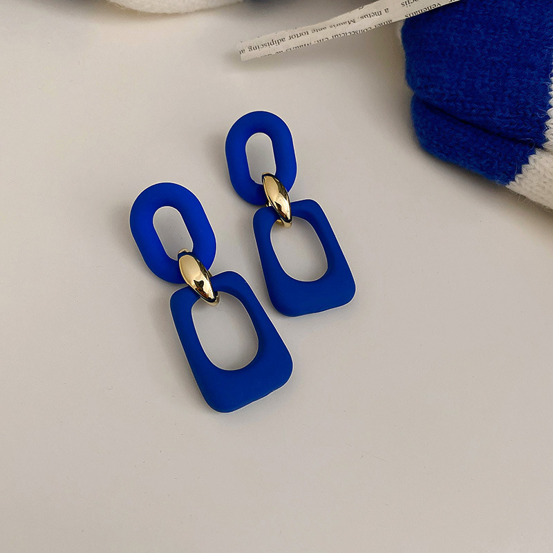 Klein Blue 925 Silver Needle Geometric Circle Chain Earrings Personalized and Temperamental Stud Earrings Ins High Sense Korean Earrings