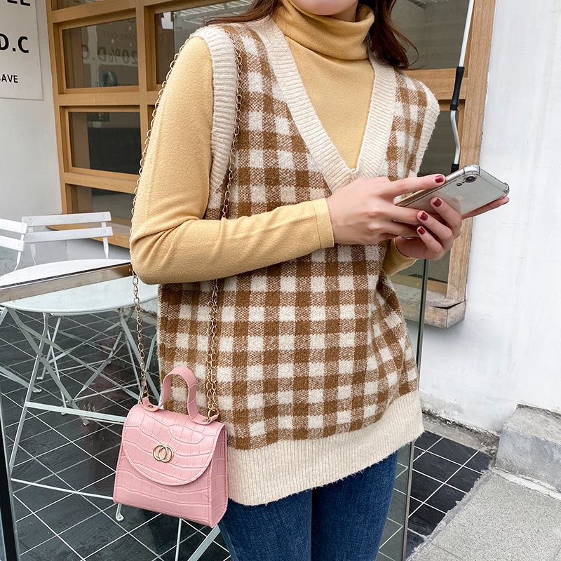 Ladies Hand Bag Women&#039;s Bag 2021 New Circle Crocodile Pattern Portable Small Square Bag Casual Cell Phone Small Bag