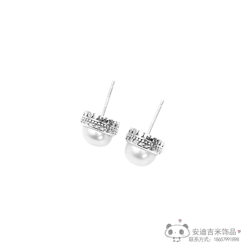 Partysu Temperamental Natural Freshwater Pearl Ear Studs 925 Silver Pattern Carving Circle Ear Studs Simple Female Wholesale