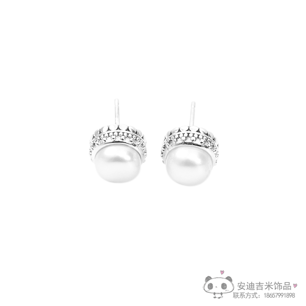 Partysu Temperamental Natural Freshwater Pearl Ear Studs 925 Silver Pattern Carving Circle Ear Studs Simple Female Wholesale