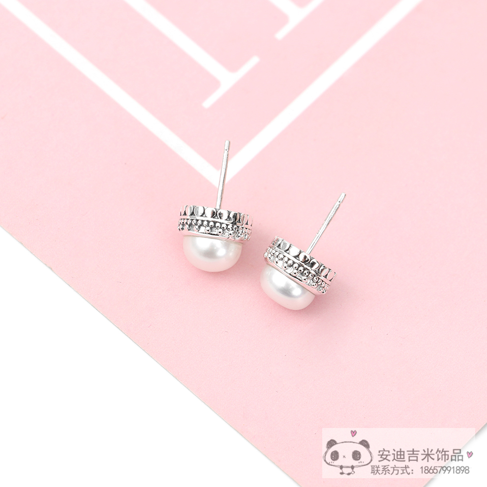Partysu Temperamental Natural Freshwater Pearl Ear Studs 925 Silver Pattern Carving Circle Ear Studs Simple Female Wholesale