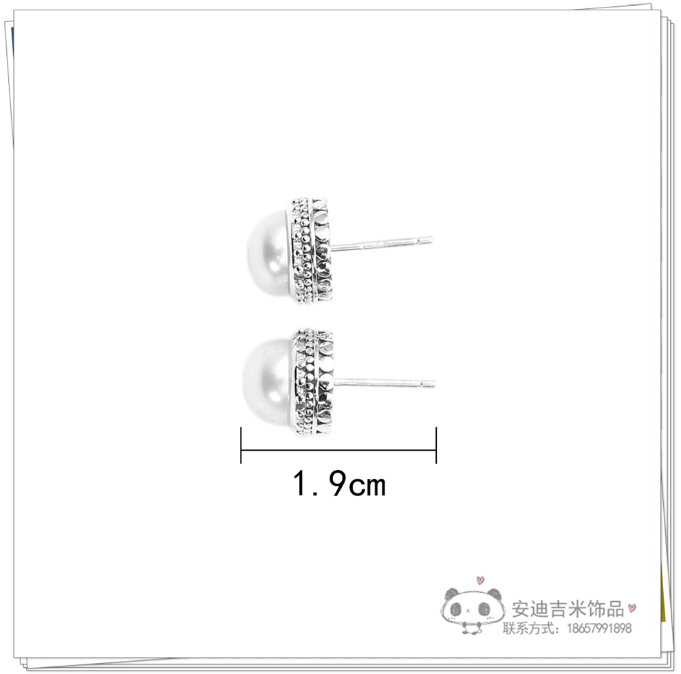 Partysu Temperamental Natural Freshwater Pearl Ear Studs 925 Silver Pattern Carving Circle Ear Studs Simple Female Wholesale