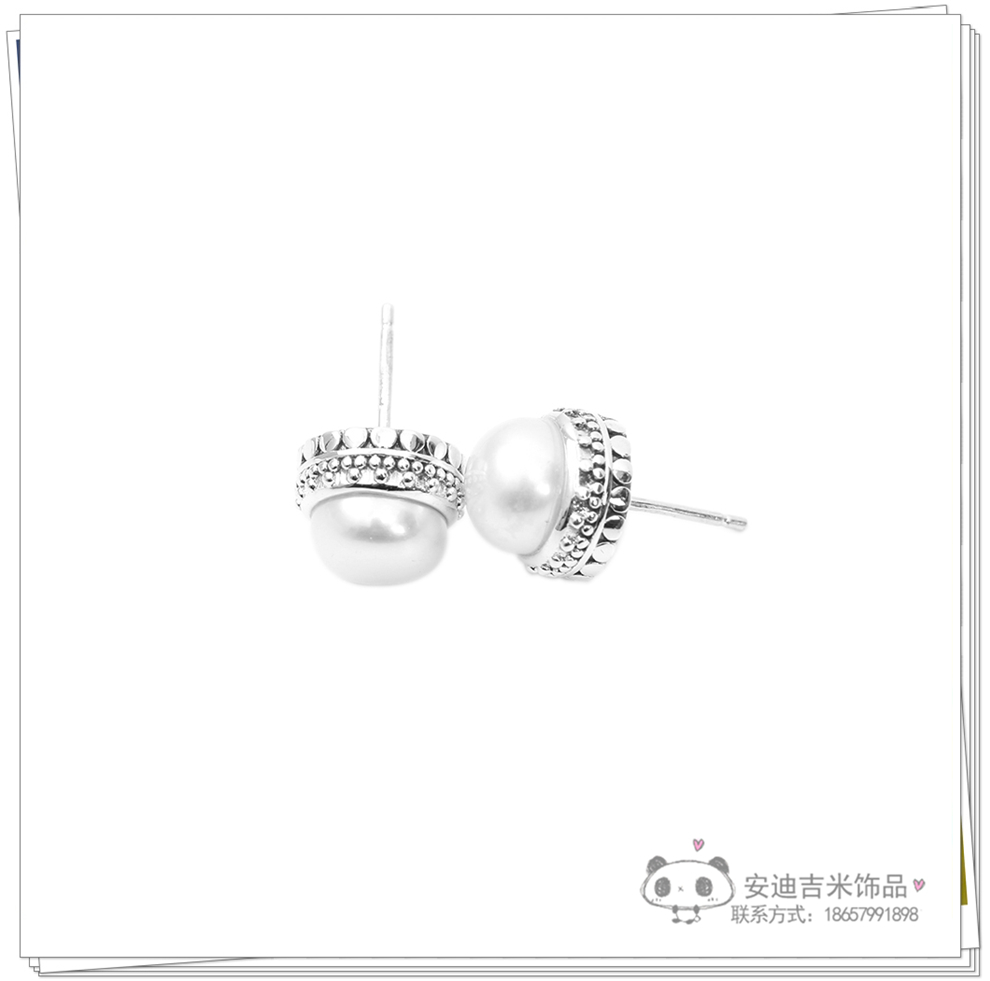 Partysu Temperamental Natural Freshwater Pearl Ear Studs 925 Silver Pattern Carving Circle Ear Studs Simple Female Wholesale