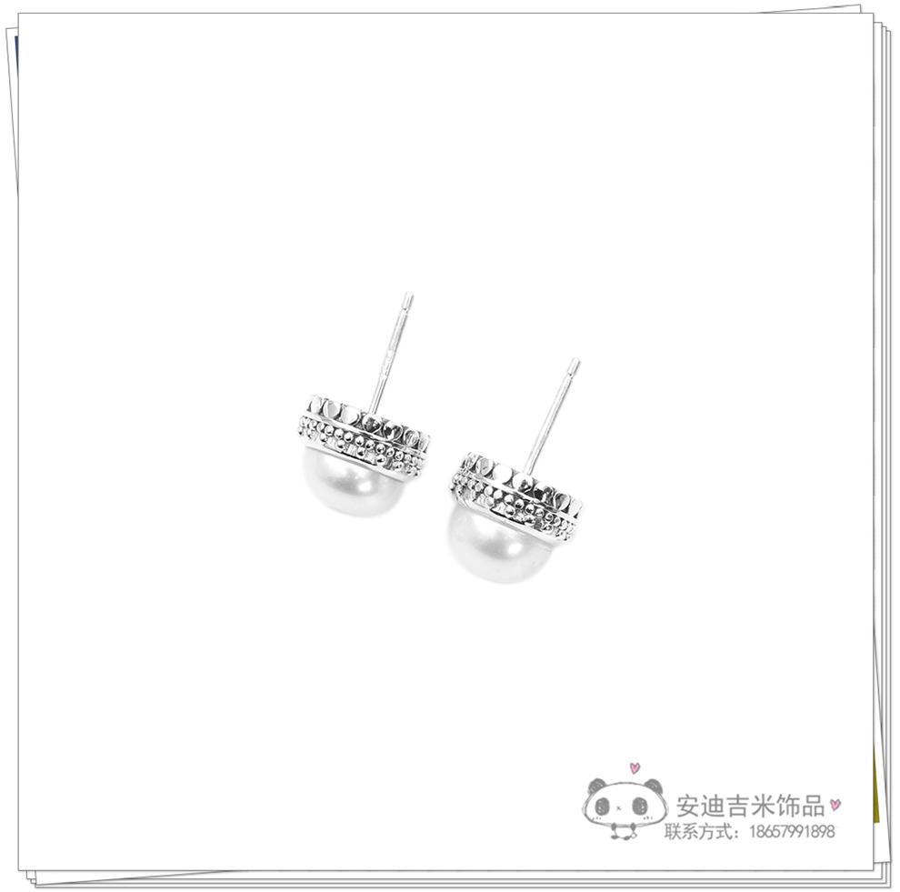 Partysu Temperamental Natural Freshwater Pearl Ear Studs 925 Silver Pattern Carving Circle Ear Studs Simple Female Wholesale