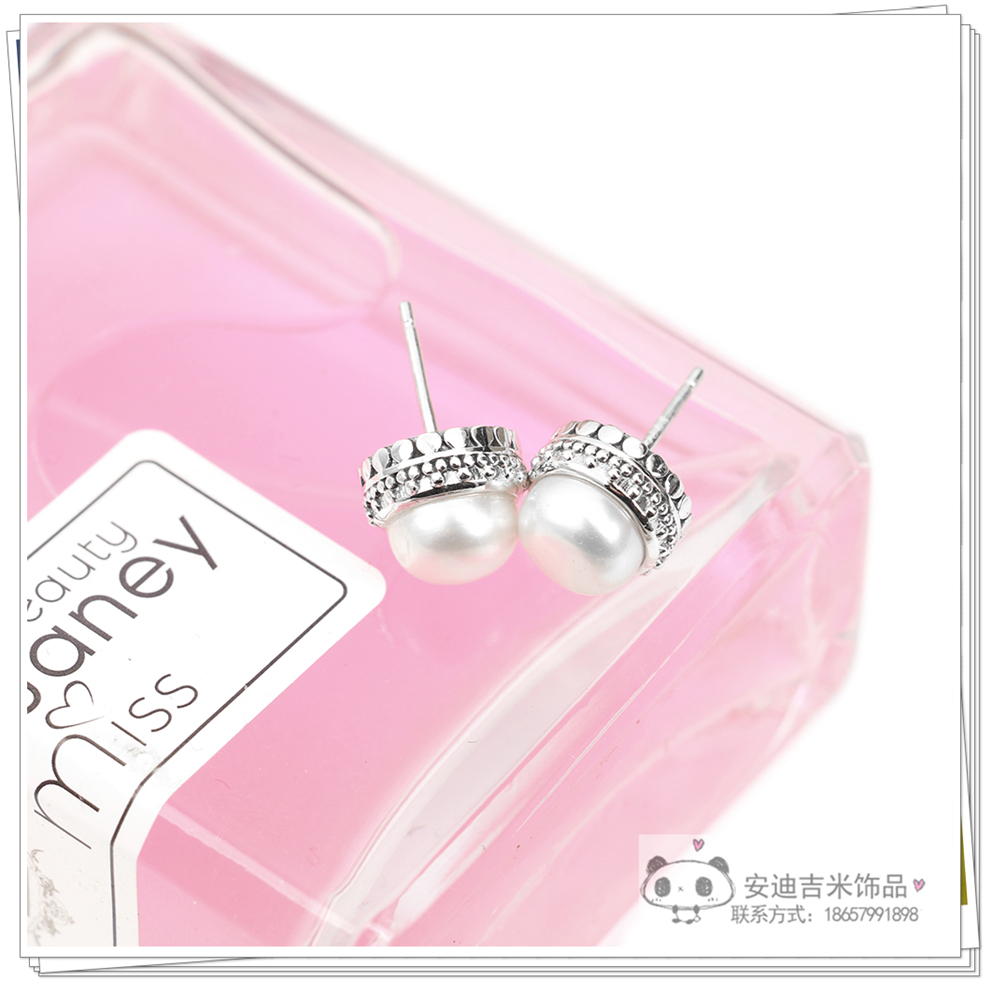 Partysu Temperamental Natural Freshwater Pearl Ear Studs 925 Silver Pattern Carving Circle Ear Studs Simple Female Wholesale