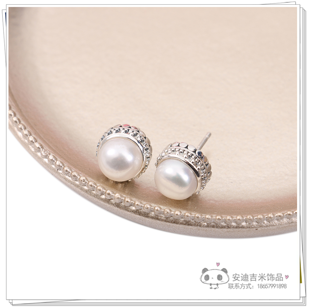 Partysu Temperamental Natural Freshwater Pearl Ear Studs 925 Silver Pattern Carving Circle Ear Studs Simple Female Wholesale