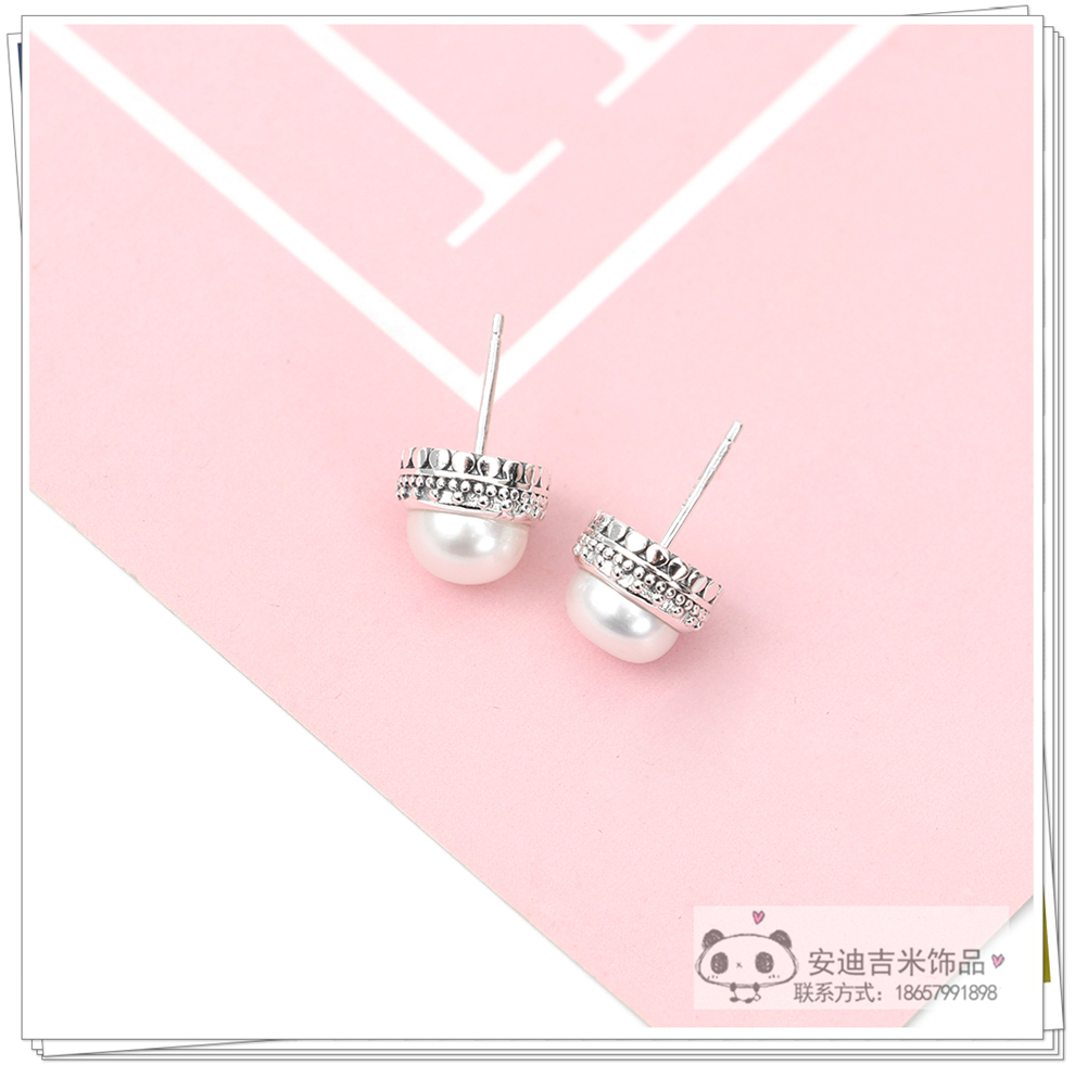Partysu Temperamental Natural Freshwater Pearl Ear Studs 925 Silver Pattern Carving Circle Ear Studs Simple Female Wholesale