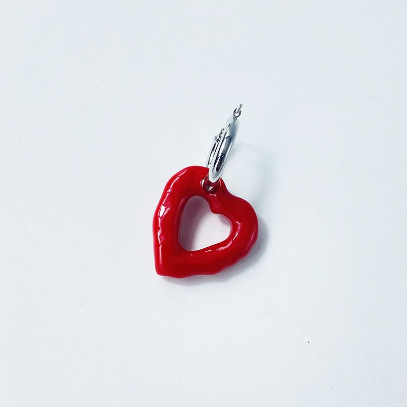 Qiao Men Original National Style Design Heart-Shaped Circle Earrings Chinese Red New Year Earrings Donut Love Heart Earrings Female
