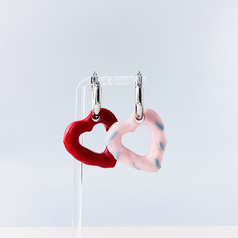 Qiao Men Original National Style Design Heart-Shaped Circle Earrings Chinese Red New Year Earrings Donut Love Heart Earrings Female Qiao Men Original National Style Design Heart-Shaped Circle Earrings Chinese Red New Year Earrings Donut Love Heart Earrings Female