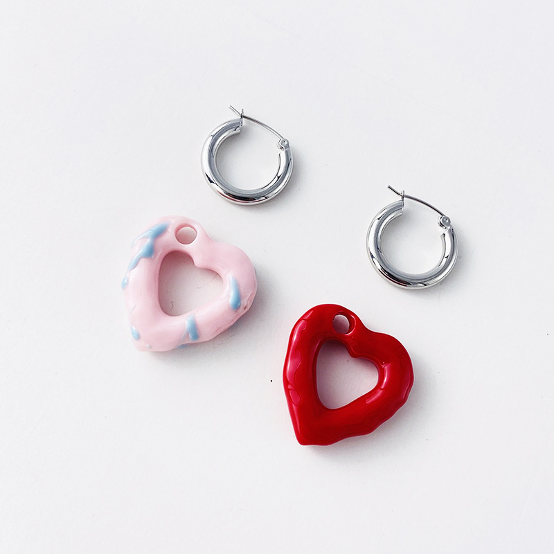 Qiao Men Original National Style Design Heart-Shaped Circle Earrings Chinese Red New Year Earrings Donut Love Heart Earrings Female Qiao Men Original National Style Design Heart-Shaped Circle Earrings Chinese Red New Year Earrings Donut Love Heart Earrings Female